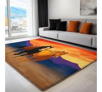 Tappeto a Pelo Corto super morbido Cartone Animato Deserto Animale Cavallo, Tappeti decorativi per soggiorno e camera da letto, 180 x 240 cm, Tappeto Rosso Arancione Antiscivolo Lavabile