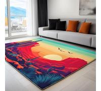 Tappeto a Pelo Corto super morbido Minimalismo Deserto Tramonto, Tappeti decorativi per soggiorno e camera da letto, 60 x 120 cm, Tappeto Rosso Aranciato Antiscivolo Lavabile