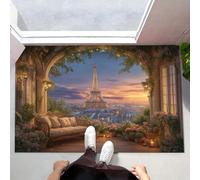 Tappeto a Pelo Corto Tramonto Sulla Torre Eiffel Zerbino Ingresso Esterno Parigi Romantica Tappeti Antiscivolo Lavabile per Camera Da Letto, Corridoio, Soggiorno, Sala, 80x120 cm, Marrone