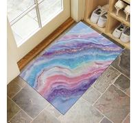 Tappeto a Pelo Corto Vortici Colorati Zerbino Ingresso Esterno Marmo Da Sogno Tappeti Antiscivolo Lavabile per Camera Da Letto, Corridoio, Soggiorno, Sala, 50x80 cm, Azzurro Chiaro