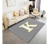 Tappeto a righe, 13 x 150 x 1,5 cm, con lettera K che non perde pelo, per soggiorno e camera da letto, estetico a strisce bianche e nere, tappetino per interni, per sala giochi, comodino, ufficio