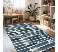 Tappeto a righe, moderno e contemporaneo con motivi a spazzole, forme nessuno blu navy, antiscivolo, morbido, rettangolare, antimacchia, per soggiorno, camera da letto, sotto il tavolo, decorazione da