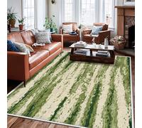 Tappeto a righe, moderno e contemporaneo, verde, beige, verde estivo, con retro antiscivolo, per interni, rettangolare, non perde pelo, per soggiorno, camera da letto, cucina, corridoio, decorazione