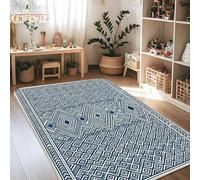 Tappeto a rombi, moderno e minimalista, motivo a zigzag, geometrico, nessuno blu navy, in spugna a pelo basso, morbido, rettangolare, resistente alle macchie, per soggiorno, camera da letto, corridoio