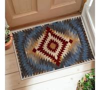 Tappeto a rombi, motivo geometrico moderno a zigzag con stelle autunnali rosse antiscivolo con retro antiscivolo, tappeto bordatura bordatura bagno, lavanderia, cucina, ingresso, decorazione 5 x 7,6