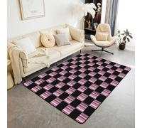 Tappeto a scacchi, 100 x 150 cm, astratto, ombre, per soggiorno, camera da letto, per bambini, ragazzi, ragazze, moderno, geometrico, rosa, nero, decorativo, con supporto, estetico neutro, plaid per