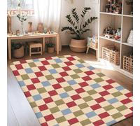 Tappeto a scacchi, motivo rustico rustico quadrato in spugna a pelo basso rosso autunnale, tappeto per interni per casa, non perde pelo, per soggiorno, camera da letto, sotto il letto, decorazione per