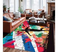 Tappeto a silhouette, sportivo e dinamico, con immagine di pallone da calcio con skyline cittadino, con retro antiscivolo, per interni, rettangolare, non perde pelo, per soggiorno, camera da letto