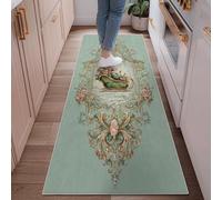 Tappeto a slitta invernale vintage con fiori ornati di vortici invernali verde menta antiscivolo per interni e casa, non perde pelo, per cucina, ingresso, lavanderia, comodino, decorazione da 6 x 1,8