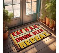Tappeto a strati per portico anteriore, motivo: Eat Bbq, Drink Beer, Repeat: un classico cartello per barbecue per porte per casa e camper (40 x 60 cm)