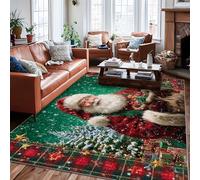 Tappeto a tema Babbo Natale, albero di Natale, verde, a pelo basso, bordatura con bordo a pelo basso, tappeto rettangolare per soggiorno, camera da letto, sotto il tavolo, decorazione da pranzo, 15,2