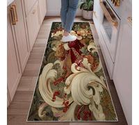 Tappeto a tema Babbo Natale, motivo natalizio con fiori e vortici natalizi, a pelo basso, morbido, rettangolare, antimacchia, per cucina, ingresso, lavanderia, corridoio, decorazione, 6 x 1,8 m