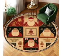 Tappeto a tema Babbo Natale, Natale, campane e stelle, rosso, a pelo basso, bordatura a pelo basso, tappeto per soggiorno, camera da letto, sotto il tavolo, decorazione per sala da pranzo, 15,2 x 15,2