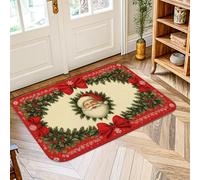 Tappeto a tema Babbo Natale, Natale con agrifoglio e fiocchi di agrifoglio, rosso, antiscivolo, bordatura, tappeto rettangolare, per lavanderia, bagno, porta d'ingresso, 5 x 70 cm