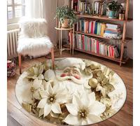 Tappeto a tema Babbo Natale, Natale, stella di Natale, ornamenti dorati, bordo a pelo basso, bordatura, zerbino, cerchio, bagno, lavanderia, cucina, ingresso, decorazione 10 x 10 cm