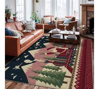 Tappeto a tema Babbo Natale, Natale, treno, montagne, Natale, rosso, a pelo basso, per pavimento della casa, tappeto rettangolare con stampa, tappeto per soggiorno, camera da letto, scrivania, ufficio