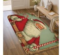 Tappeto a tema Babbo Natale, vintage, con agrifoglio, rosso, a pelo basso, in schiuma, rettangolare, non perde pelo, per bagno, ingresso, comodino, porta, 9 x 15 cm