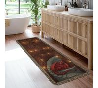 Tappeto a tema drago, fantasia mistica, libreria, scale, autunno, rosso, in spugna a pelo basso, morbido, rettangolare, resistente alle macchie, per cucina, ingresso, bagno, porta, decorazione, 6 x