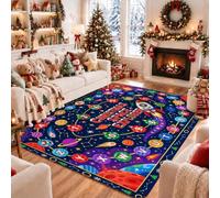 Tappeto a tema esploratore spaziale natalizio, 1,5 x 1,8 m | tema esploratore spaziale, modello di apprendimento alfabeto, decorazione per la casa stagionale, superficie in tessuto