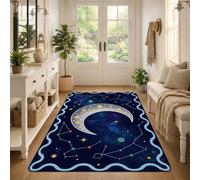 Tappeto a tema luna celeste e costellazione a mezzaluna fantasiosa area 3 | Motivi della costellazione, arte celeste, tema spazio profondo, bordo fantasioso, atmosfera accogliente