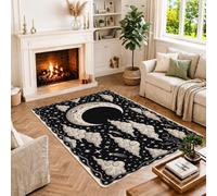 Tappeto a tema luna celeste e stelle a mezzaluna fantasiosa area 1,2 x 1,8 | Tema celeste, nuvole fantasiose, skyline notturno stellato, decorazione mistica per la casa, texture morbida imbottita