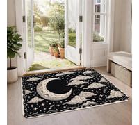 Tappeto a tema luna celeste e stelle a mezzaluna fantasiosa area 2' x 3' | Tema celeste, nuvole fantasiose, skyline notturno stellato, decorazione mistica per la casa, texture morbida imbottita