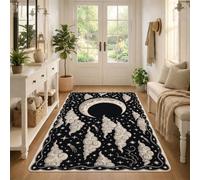 Tappeto a tema luna celeste e stelle a mezzaluna fantasiosa area 9,6 x 1,5 | Tema celeste, nuvole fantasiose, skyline notturno stellato, decorazione mistica per la casa, texture morbida imbottita