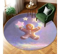 Tappeto a tema omino di pan di zenzero, motivo natalizio con stelle sorridenti e sorrisi, retro antiscivolo, rotondo, per soggiorno, camera da letto, scrivania, ufficio, 15,2 x 15,2 cm