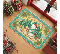 Tappeto a tema orso polare natalizio costiero 2' x 3' | Illustrazione fantasiosa, tema tropicale invernale, bordo decorativo, accenti di pino, elementi costieri