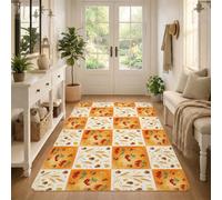 Tappeto a tema patchwork autunnale Raccolta di grano 90 x 150 cm | Design patchwork, accenti di ghianda, motivi di bacche, decorazione della fattoria, tappetino per ingresso stagionale