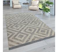 Paco Home Tappeto Per Esterno Terrazzo Balcone Tappeto Cucina Moderno Rombi Design Con Frange, Dimensione:120x170 cm, Colore:Grigio-Bianco