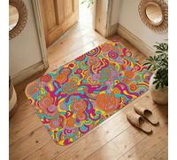 Tappeto a vortici, astratto, contemporaneo, cerchi curvi, nessuno multicolore, antiscivolo, resistente allo sbiadimento, tappeto estetico per la casa, soggiorno, camera da letto, sotto il tavolo