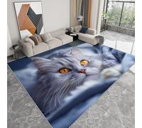 Tappeto antiscivolo a pelo corto, 120 x 180 cm, motivo gatto, lavabile, grigio, per soggiorno, camera da letto, cucina, ingresso, decorazione per la casa e gli animali domestici
