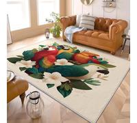 Tappeto Antiscivolo a Pelo Corto 60x90 cm Tema Pappagallo Tropicale Morbido e Lavabile in Lavatrice e Idrorepellente Colorato Tappeto per Soggiorno, Camera da Letto e Corridoio