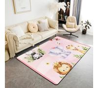 Tappeto antiscivolo con animali dei cartoni animati, leone, elefante, giraffa, tappeto naturale, fiori e foglie, tappeto per ingresso, grazioso tappeto per casa, soggiorno e camera da letto, 7,6 x 1,5