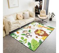 Tappeto antiscivolo con animali dei cartoni animati, leone, scimmia, giraffa, tappeto per interni a tema zoo, tappeto per ingresso, motivo foglie di palma tropicale, decorazione per casa, soggiorno e