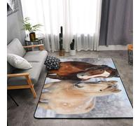 Tappeto antiscivolo con due cavalli in piedi sulla neve, per soggiorno, vintage, lavabile, per camera da letto, sala da pranzo, decorazione per la casa, grande, 160 x 120 cm