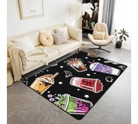 Tappeto antiscivolo con motivo a bolle di tè, frutta, tè, dolci, cibo, bevande, interni, ingresso, alla moda, nero, decorazione per casa, soggiorno, camera da letto, 12 x 150 cm