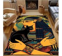 Tappeto antiscivolo con motivo a gatto nero con mitologia egizia, per camera da letto, 100×160 cm