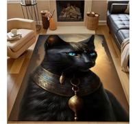 Tappeto antiscivolo con motivo a gatto nero con mitologia egizia, per camera da letto, 100×160 cm
