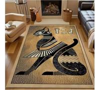 Tappeto antiscivolo con motivo a gatto nero con mitologia egizia, per camera da letto, 160x230 cm