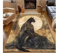 Tappeto antiscivolo con motivo a gatto nero con mitologia egizia, per camera da letto, 80×120 cm