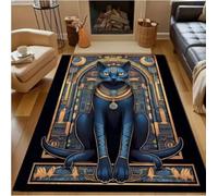 Tappeto antiscivolo con motivo a gatto nero con mitologia egizia, per camera da letto, 80×150 cm