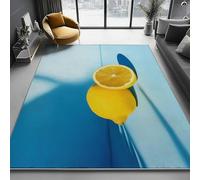 Tappeto Antiscivolo da Interno Azzurro chiaro, Fotografia di frutta semplice al limone Stampa Decorativa, Antimacchia Lavabile per Camera da Letto Ingresso, Corridoio Cucina, 120 x 170 cm