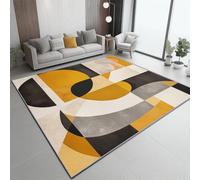 Tappeto Antiscivolo da Interno Geometria solida dell'arte moderna Stampa Decorativa, Morbido e Resistente Giallo senape, per Camera da Letto Ingresso Corridoio Porta di Casa 140 x 200 cm