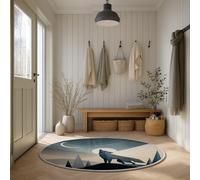 Tappeto Antiscivolo Famiglia Moquette Bianco Conciso Tappeto Rotondo Misterioso Lupo Foresta,Moderno Kids Play Mat per il Soggiorno Carpets 80 cm