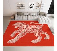 Tappeto antiscivolo per camera da letto, 160 x 230 cm, tappeto rosso vintage, xilografia Angry Tiger, non perde pelo, durevole, super morbido, lavabile, facile da pulire, tappetino adatto agli animali