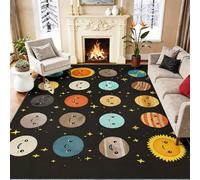 Tappeto Antiscivolo per Interno Cartone Animato Celeste Pianeta Sole Marte Globo - Protezione Pavimento - Nero 160 x 230 cm Tappeti Pelo Corto per Soggiorno e Corridoio, Sicuro per Bambini e Anziani