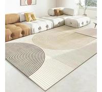 Tappeto antiscivolo per soggiorno e ufficio, design moderno con cerchi geometrici, marrone, crema, beige, quadrati, 120 x 120 cm, elegante decorazione per la casa