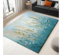 Tappeto antiscivolo per soggiorno, lavabile, super morbido, a pelo basso, per camera da letto, scenografia, pittura ad olio, fiori selvatici, piante, non perde pelo, resistente, 120 x 170 cm